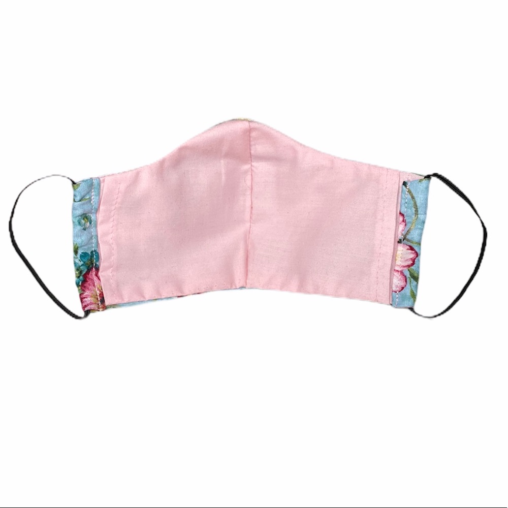 Light Blue Floral Homemade 100% Cotton Facemask - Picture 4 of 8